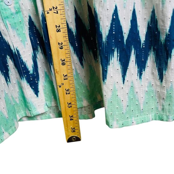 Be Boho Dress Womens Extra Small Blue Green White Ikat Print Button Tiered India - Picture 5 of 9